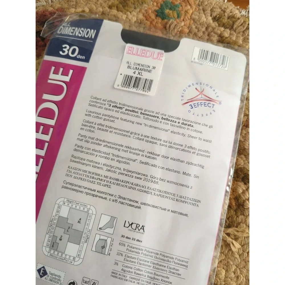 New‎ ELLEDUE 30 Denier Tri-Dimensional Pantyhose BluMarine Blue Size 4 XL